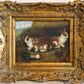 Vintage R Mario Oil Painting Three Rabbits Bunnies Farmhouse Art Gold Frame