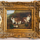 Vintage R Mario Oil Painting Three Rabbits Bunnies Farmhouse Art Gold Frame