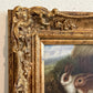 Vintage R Mario Oil Painting Three Rabbits Bunnies Farmhouse Art Gold Frame