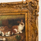 Vintage R Mario Oil Painting Three Rabbits Bunnies Farmhouse Art Gold Frame