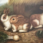 Vintage R Mario Oil Painting Three Rabbits Bunnies Farmhouse Art Gold Frame