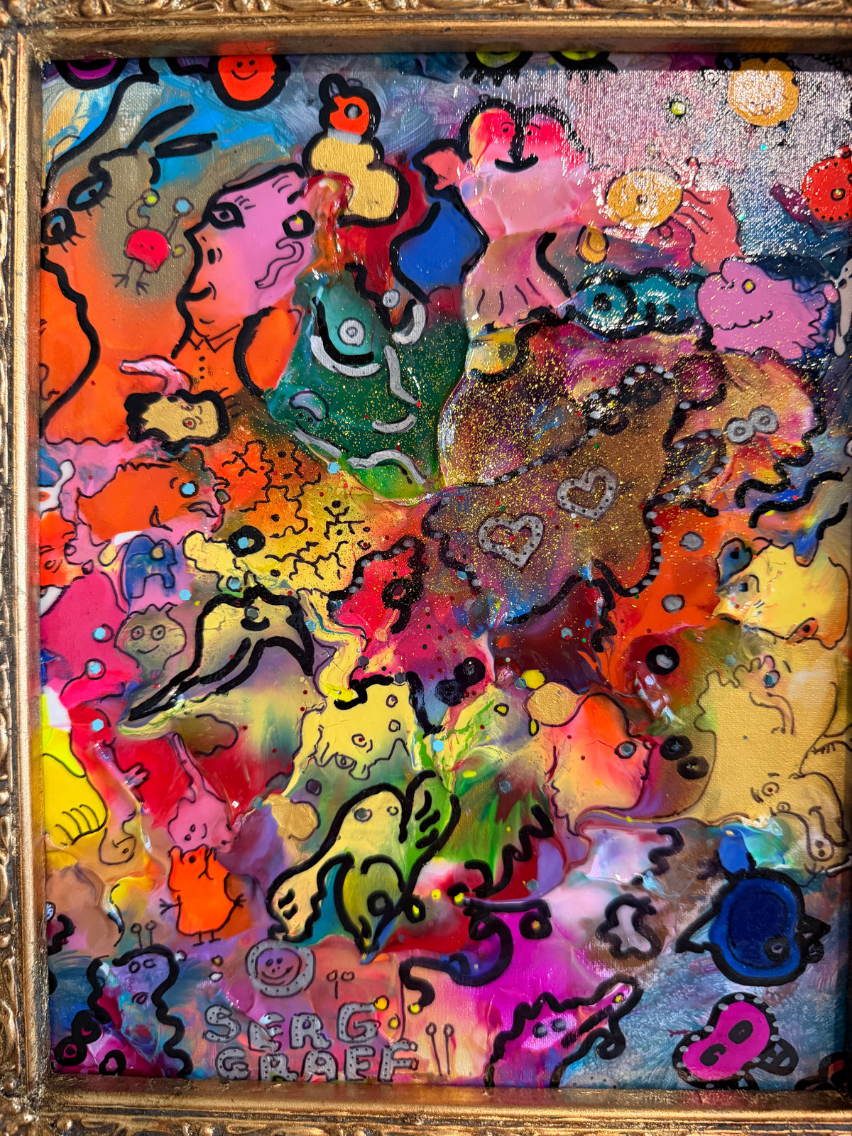 Serg Graff Lovers Original Abstract Painting, Colorful Contemporary Pop Art
