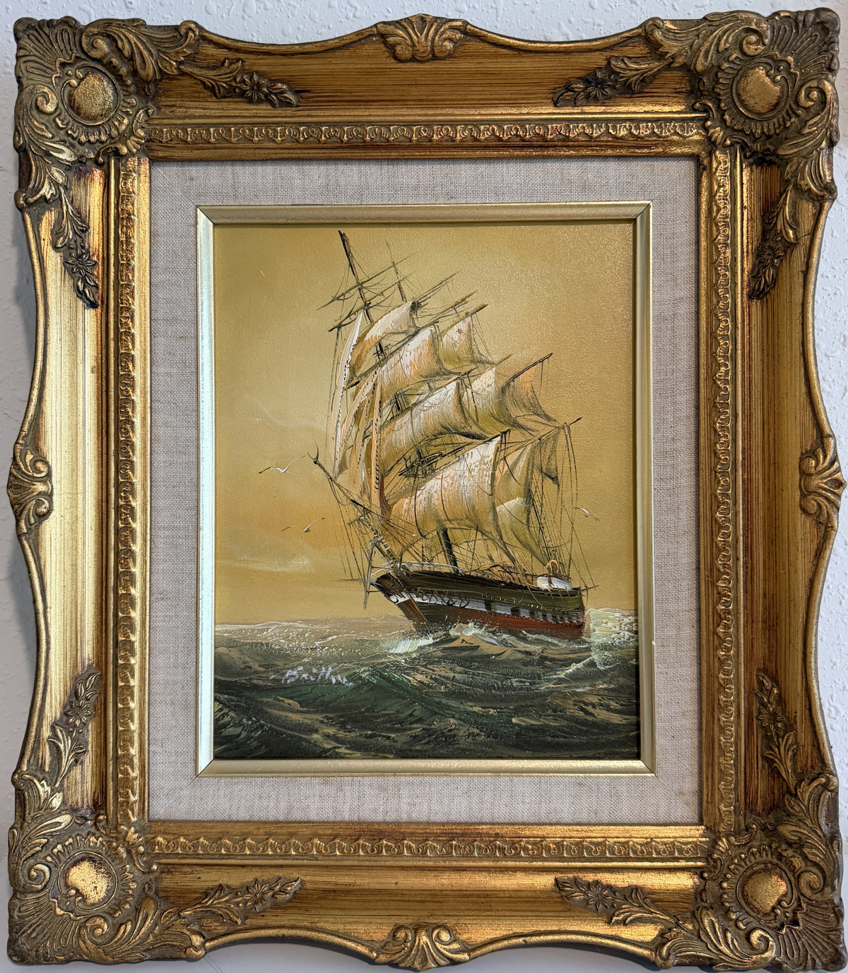 Baill Tall Ship Oil Painting Sailing Ship Seascape, Maritime Nautical Wall Art