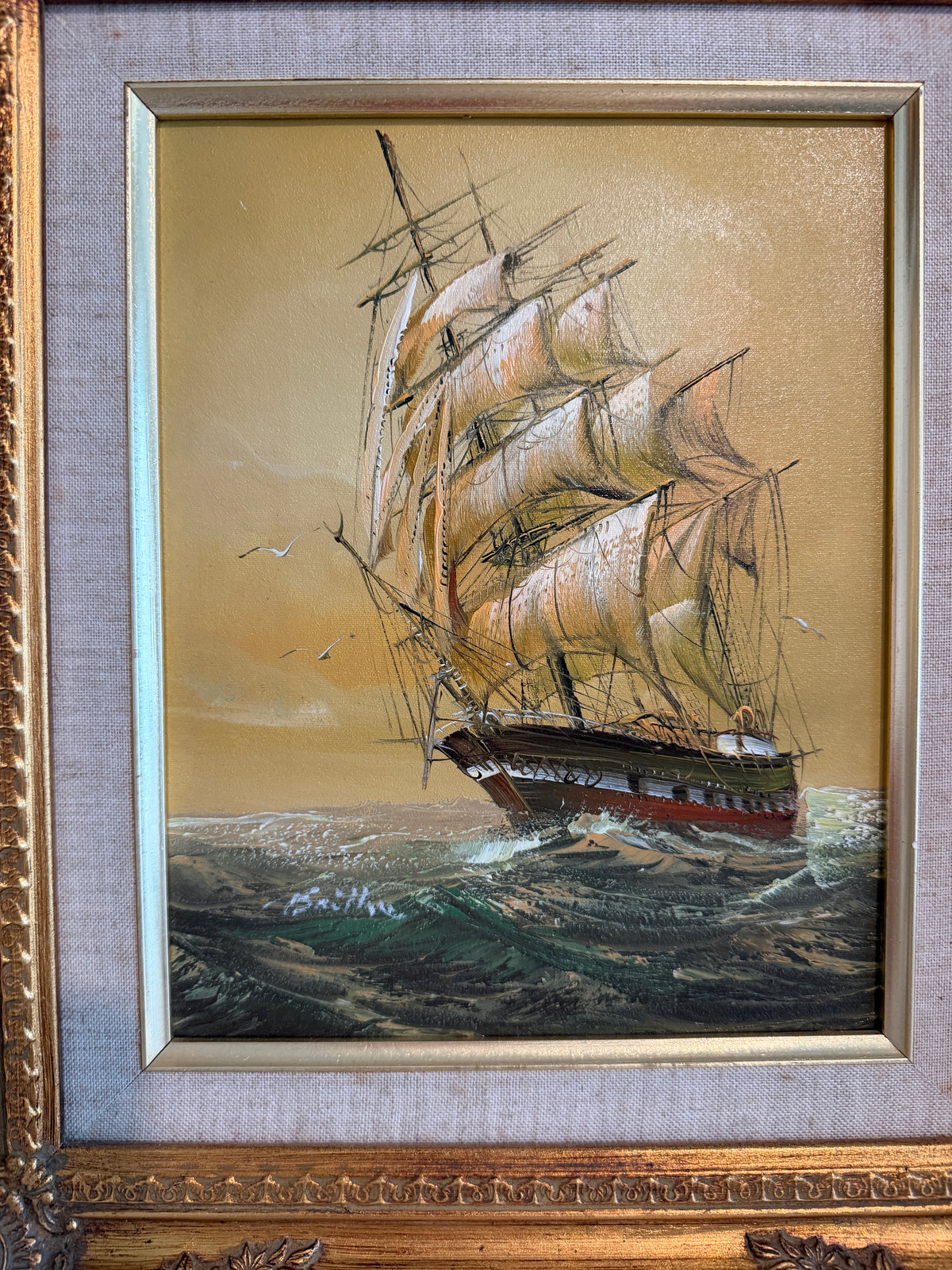 Baill Tall Ship Oil Painting Sailing Ship Seascape, Maritime Nautical Wall Art