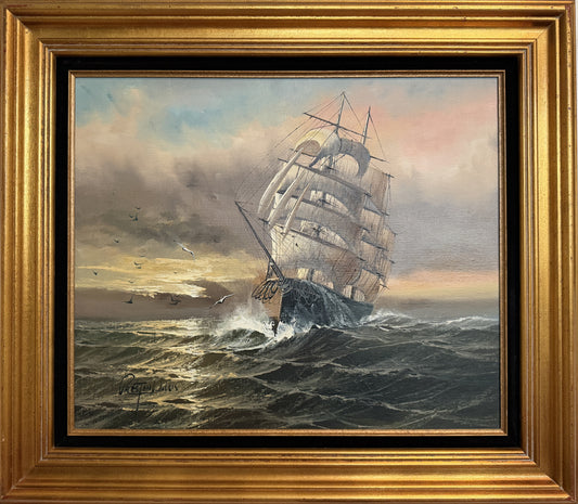 Preston Willis Signed Original Oil Painting Tall Ship Seascape Framed Maritime