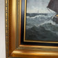 Vintage Signed Oil Painting Stormy Sea Fishing Boats Maritime Seascape Framed