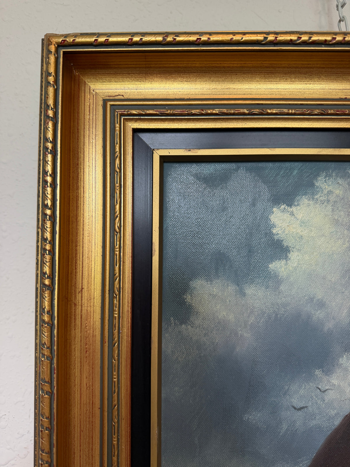 Vintage Signed Oil Painting Stormy Sea Fishing Boats Maritime Seascape Framed