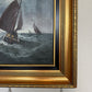 Vintage Signed Oil Painting Stormy Sea Fishing Boats Maritime Seascape Framed