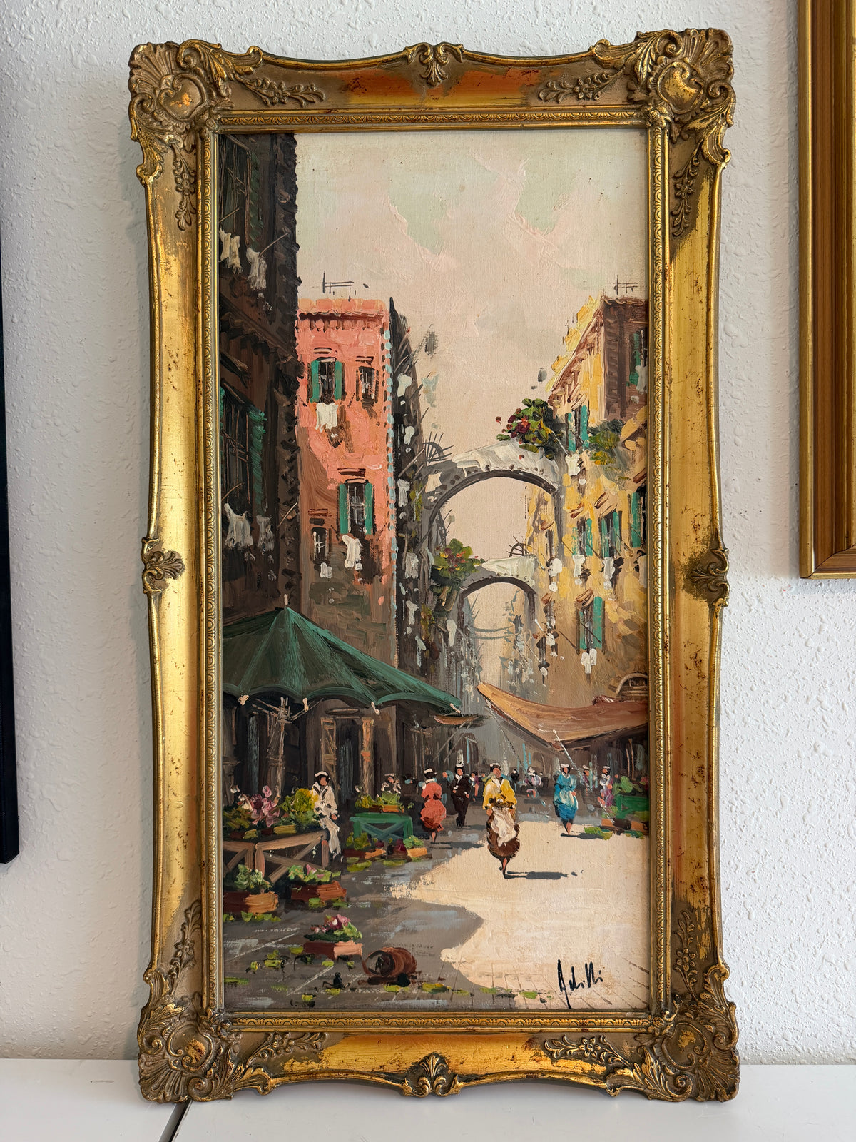 Antonio De Vity (1901-1993) Oil Painting Italian Street Market Scene Cityscape