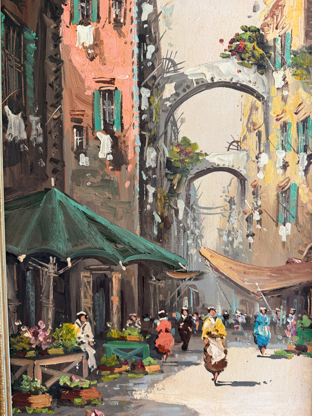 Antonio De Vity (1901-1993) Oil Painting Italian Street Market Scene Cityscape