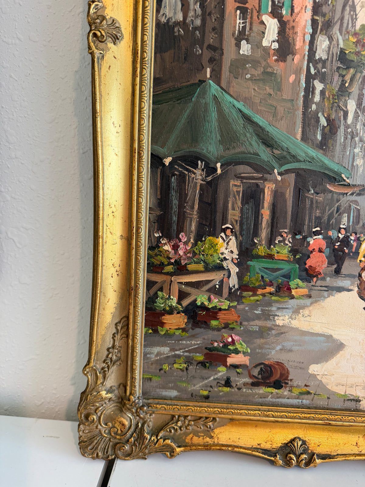 Antonio De Vity (1901-1993) Oil Painting Italian Street Market Scene Cityscape