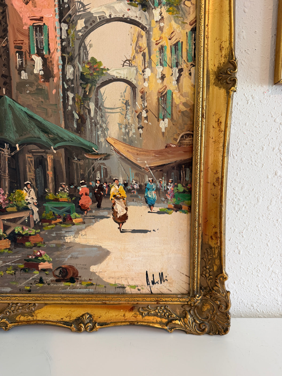 Antonio De Vity (1901-1993) Oil Painting Italian Street Market Scene Cityscape