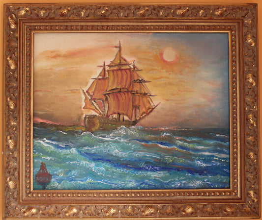 Pirate Brigantine sailing into the Sunset
