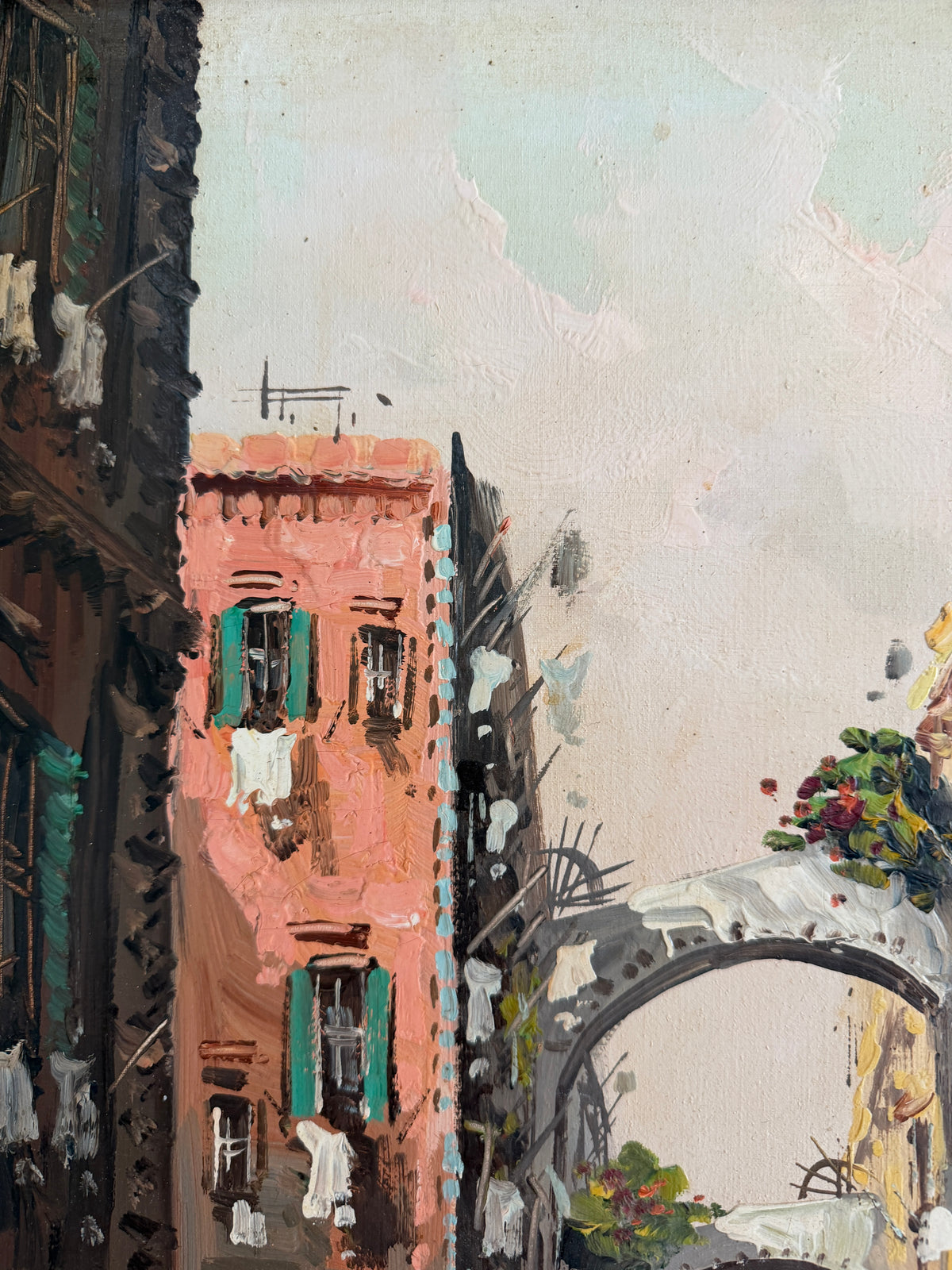 Antonio De Vity (1901-1993) Oil Painting Italian Street Market Scene Cityscape