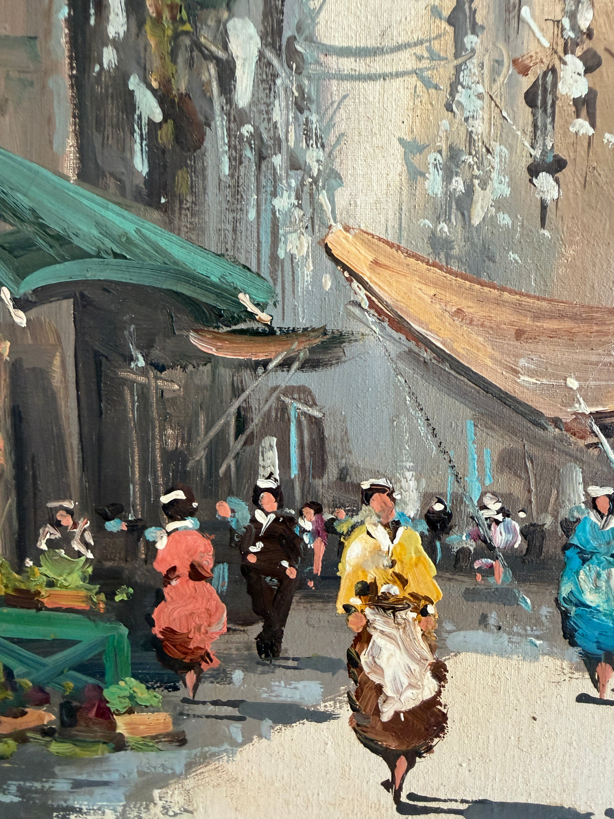 Antonio De Vity (1901-1993) Oil Painting Italian Street Market Scene Cityscape