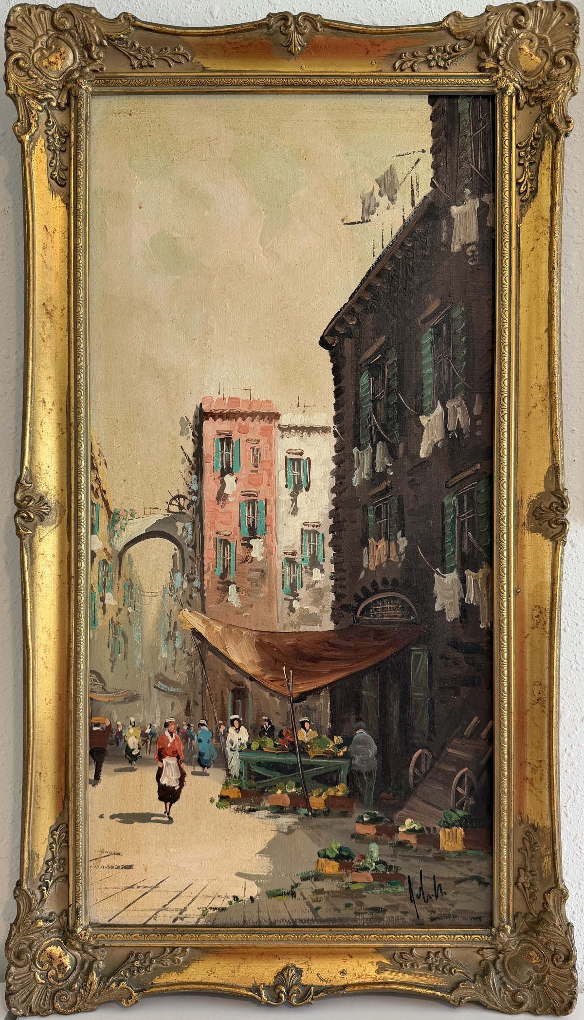 Antonio De Vity (1901-1993) Oil Painting Italian Street Market Scene Cityscape 774