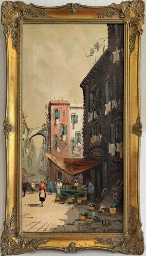 Antonio De Vity (1901-1993) Oil Painting Italian Street Market Scene Cityscape 774