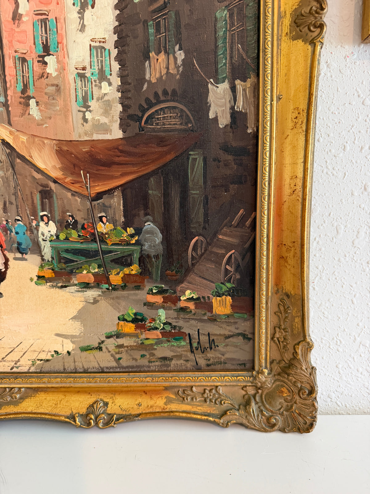 Antonio De Vity (1901-1993) Oil Painting Italian Street Market Scene Cityscape 774