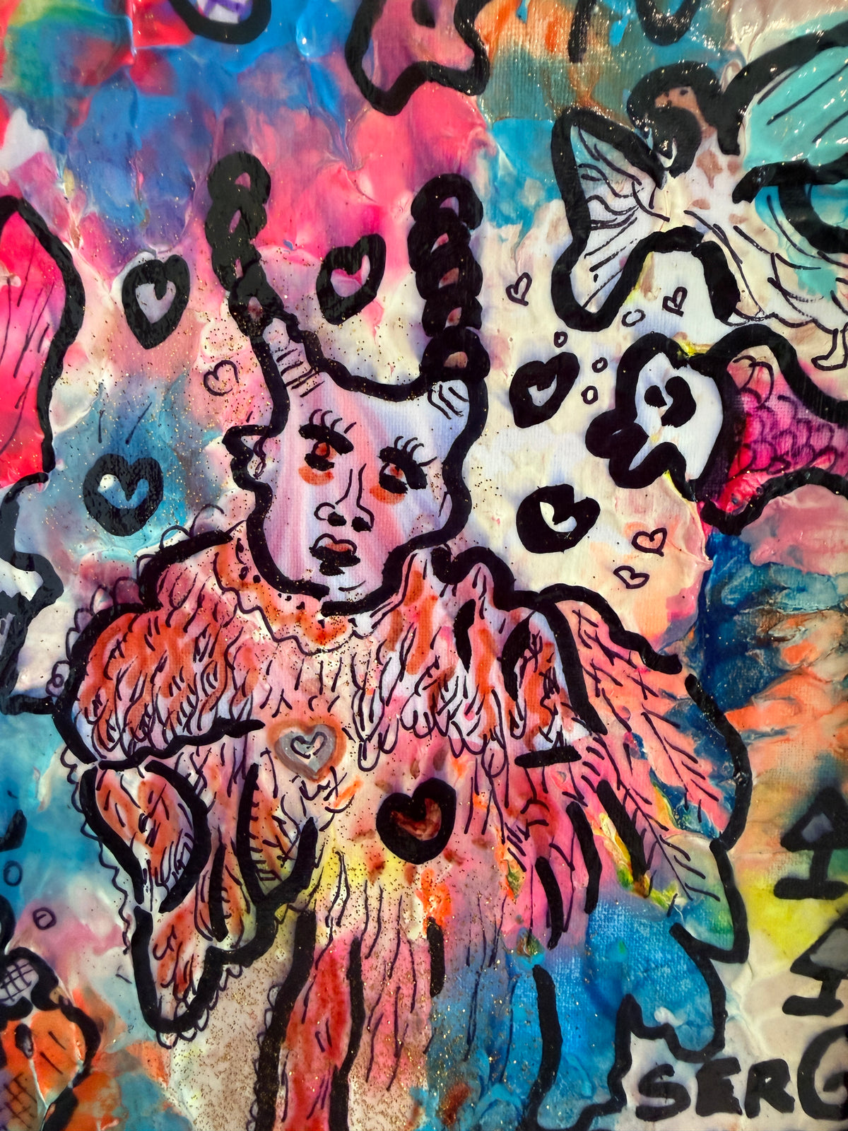 Original Abstract Painting Serg Graff "Fallen Angel" Surreal Fantasy, COA