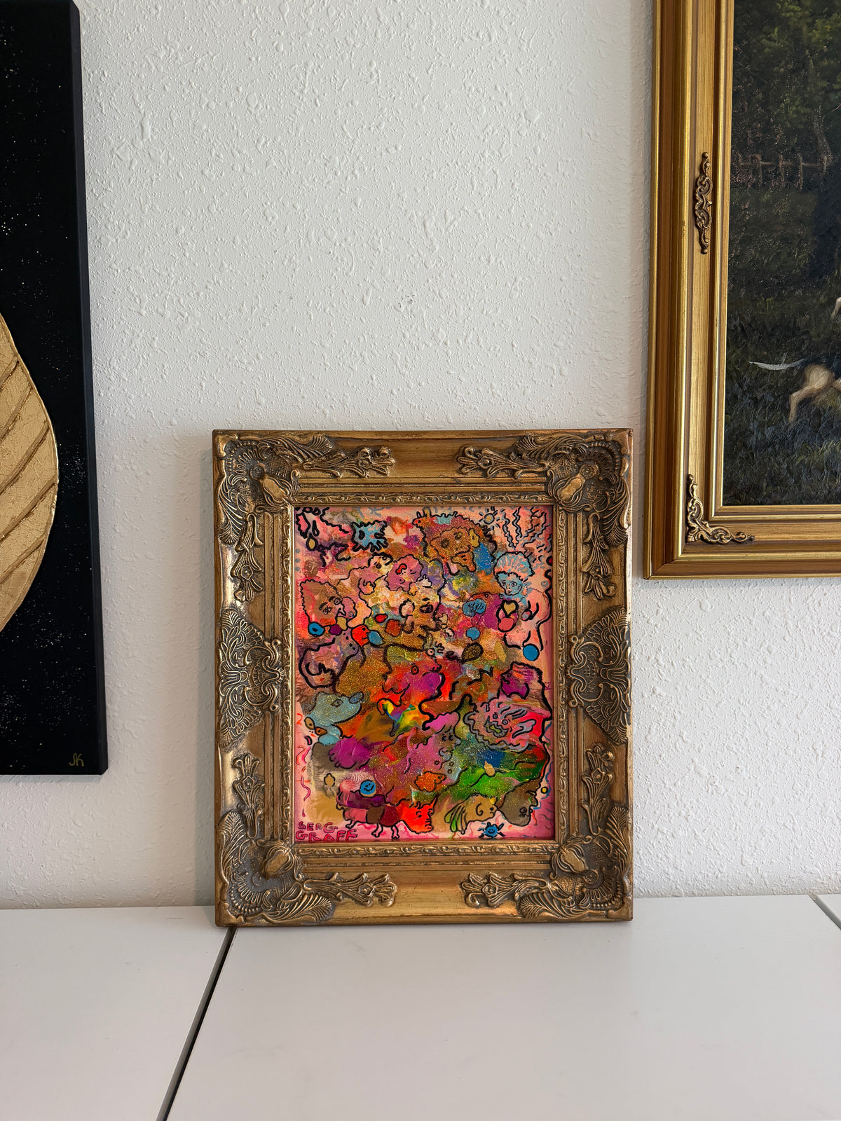 Serg Graff "Retro Masquerade" Original Abstract Painting Colorful Pop Art, COA