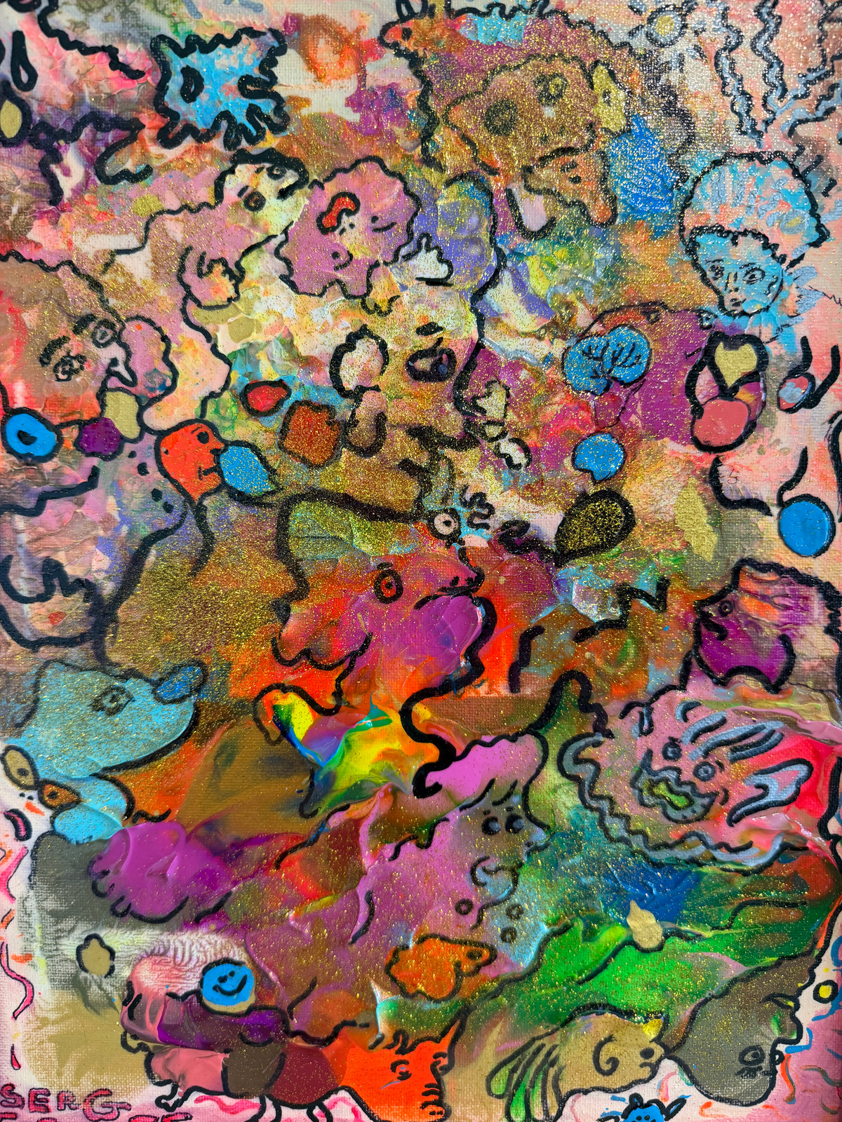 Serg Graff "Retro Masquerade" Original Abstract Painting Colorful Pop Art, COA