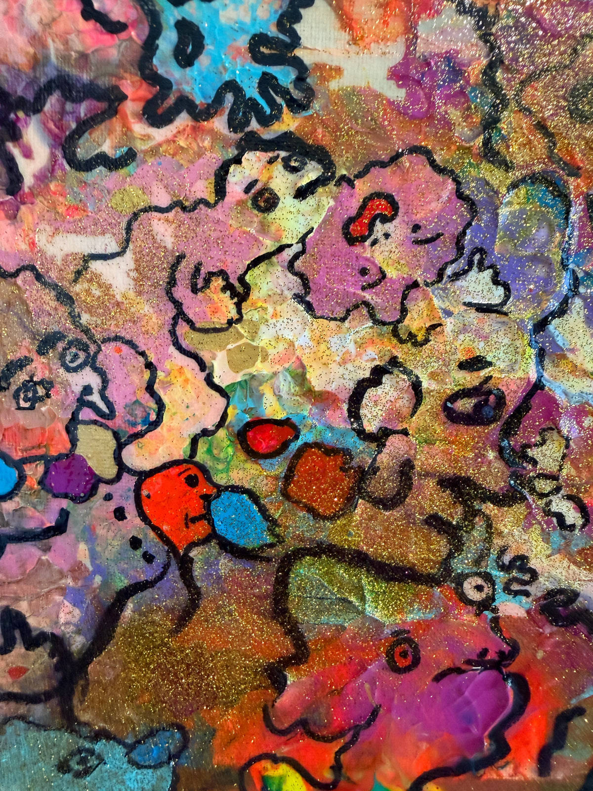 Serg Graff "Retro Masquerade" Original Abstract Painting Colorful Pop Art, COA