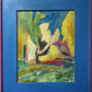 Virginia Barry Original Abstract Painting on Board, Custom Frame