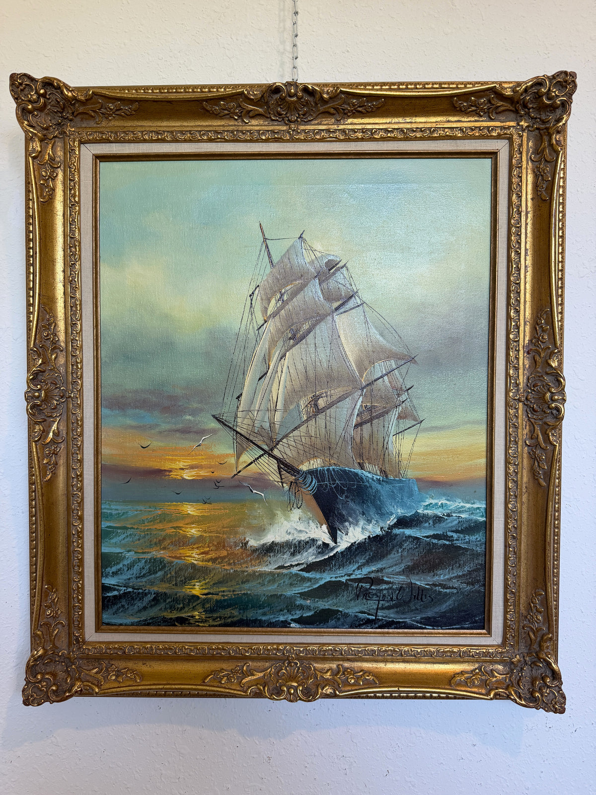 Preston Willis Signed Original Oil Painting Tall Ship Seascape Framed Maritime