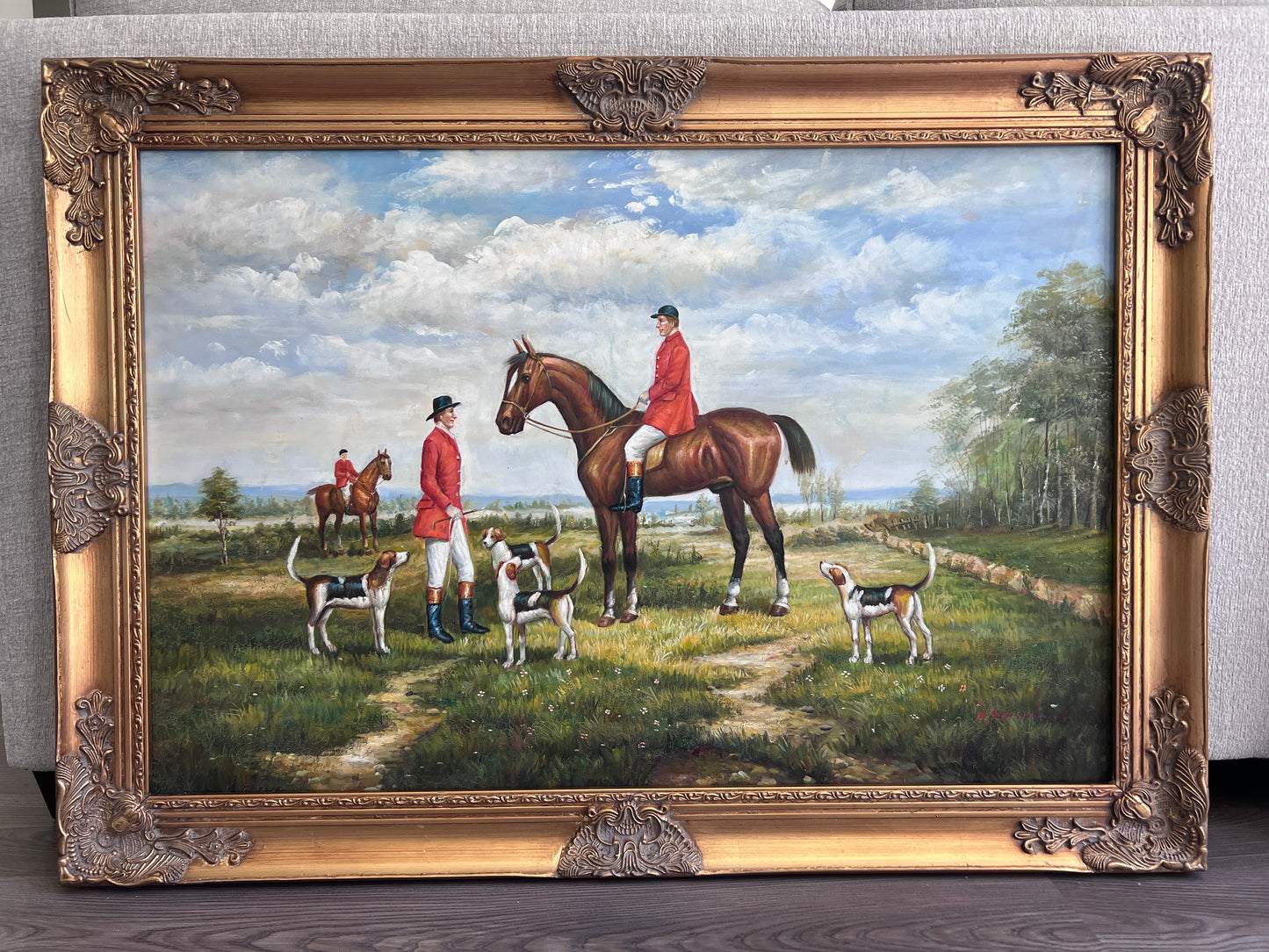 M. Aarinon Original Oil Painting, English Fox Hunt Scene, Horses & Hounds