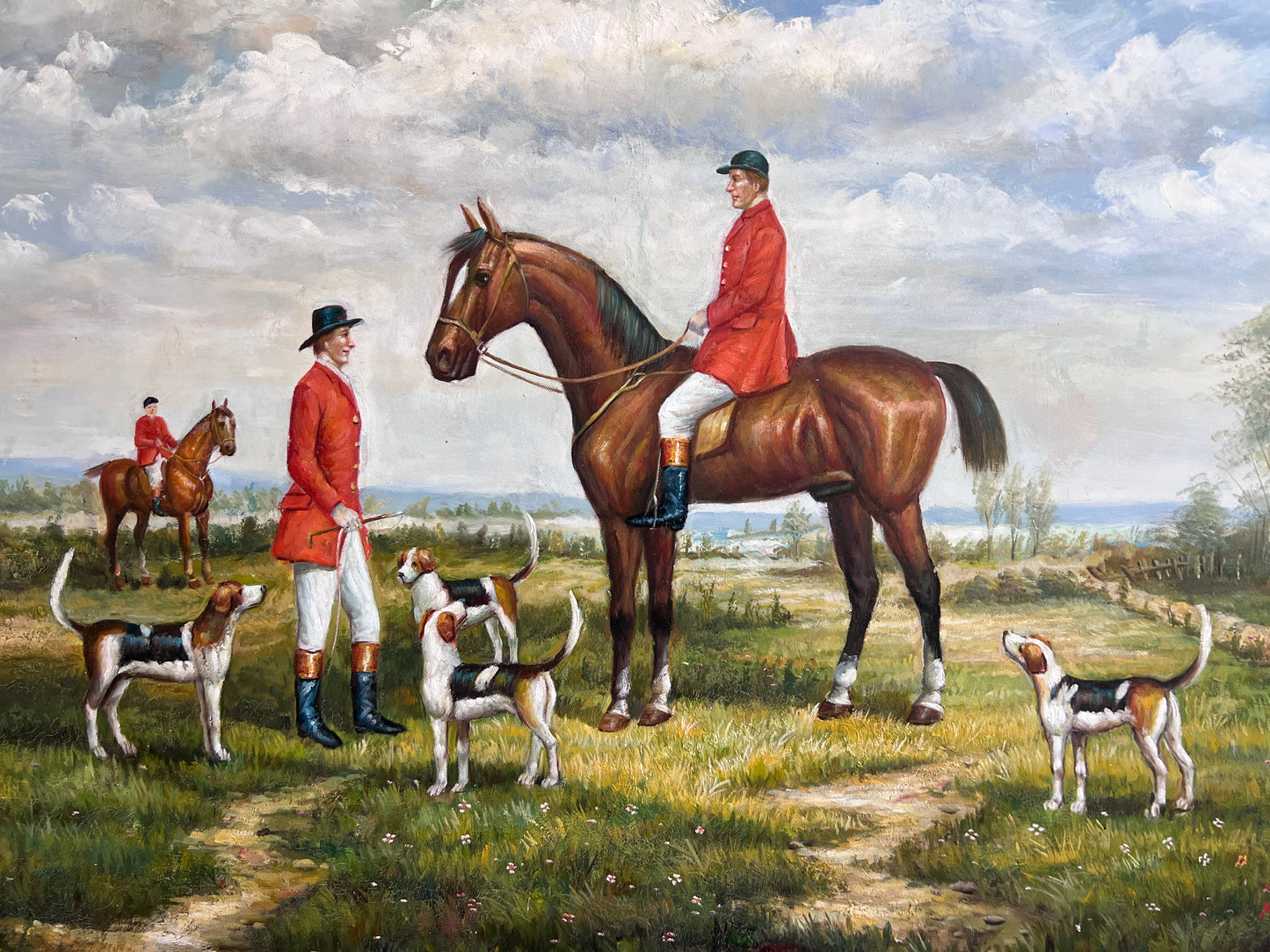 M. Aarinon Original Oil Painting, English Fox Hunt Scene, Horses & Hounds