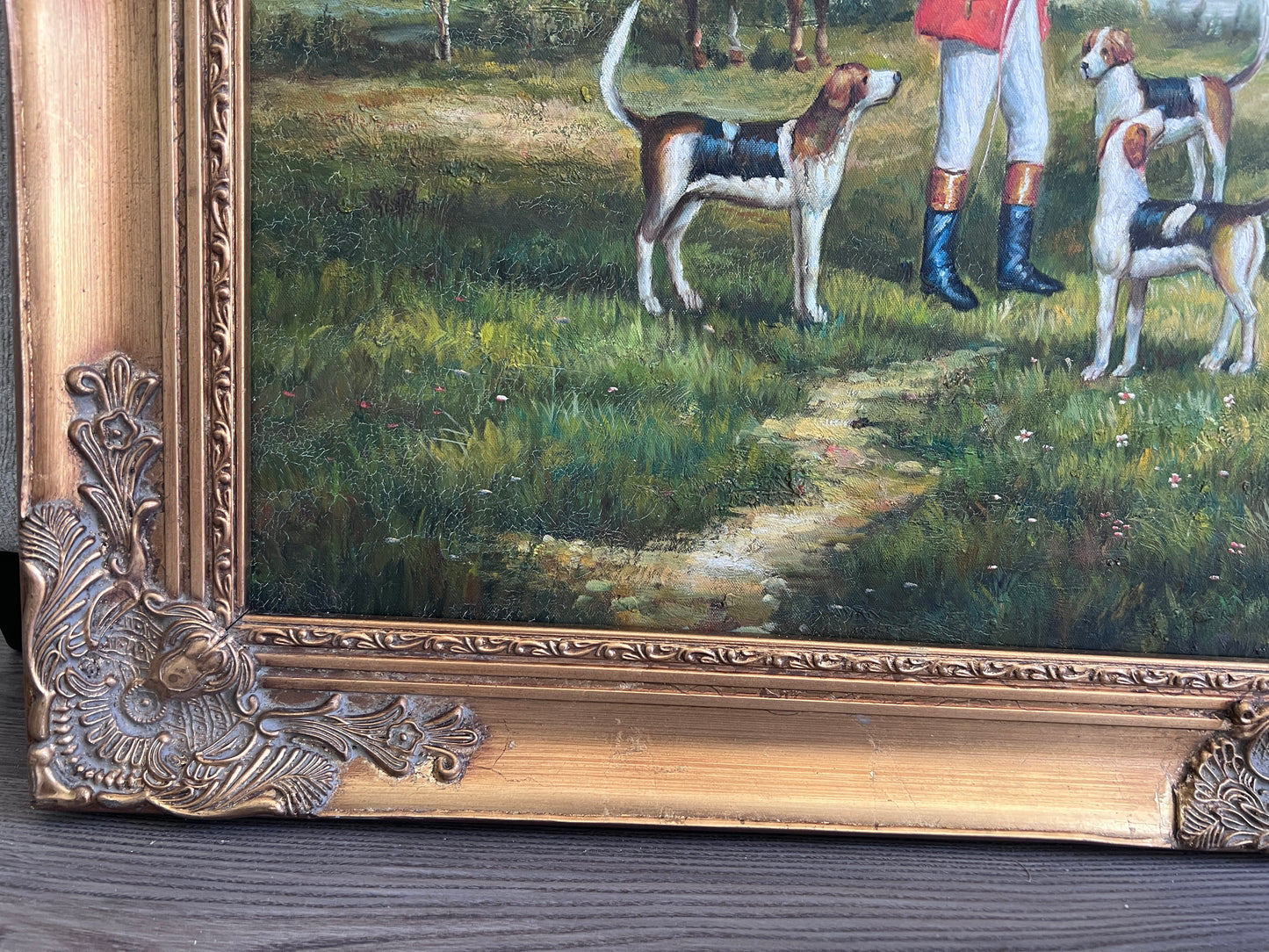 M. Aarinon Original Oil Painting, English Fox Hunt Scene, Horses & Hounds