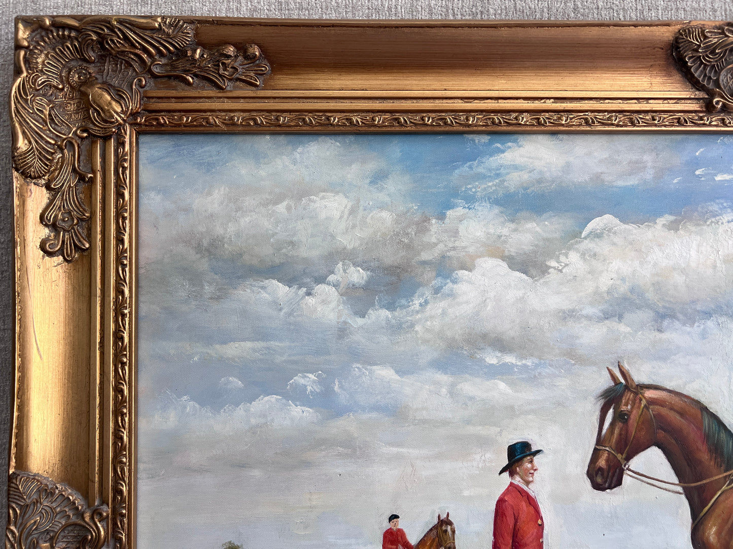 M. Aarinon Original Oil Painting, English Fox Hunt Scene, Horses & Hounds