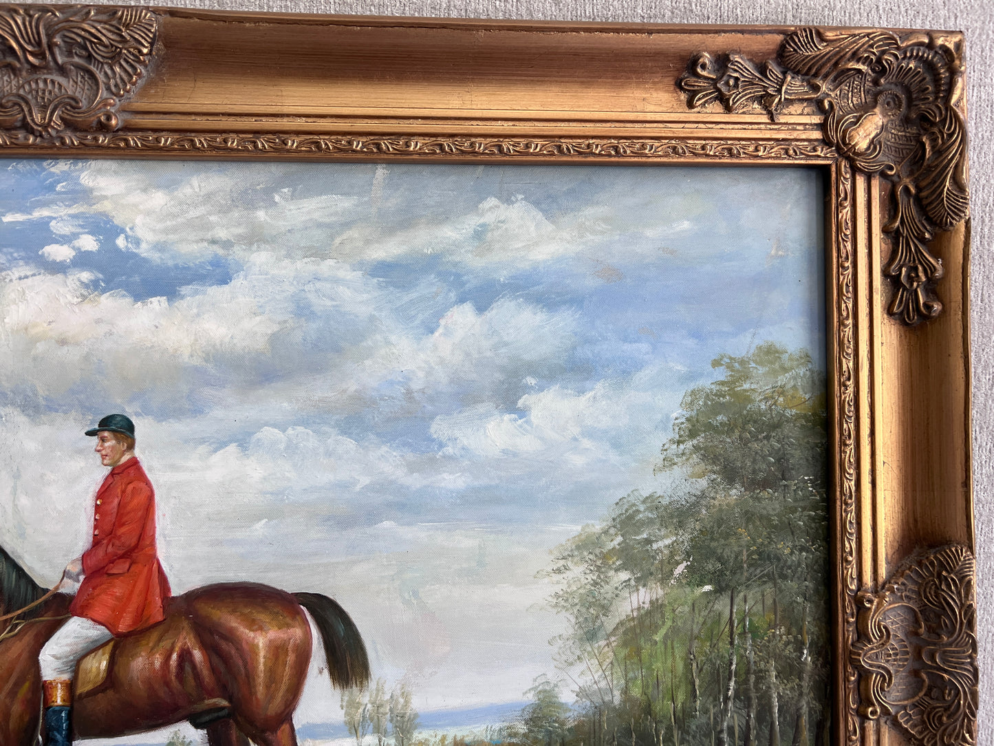 M. Aarinon Original Oil Painting, English Fox Hunt Scene, Horses & Hounds