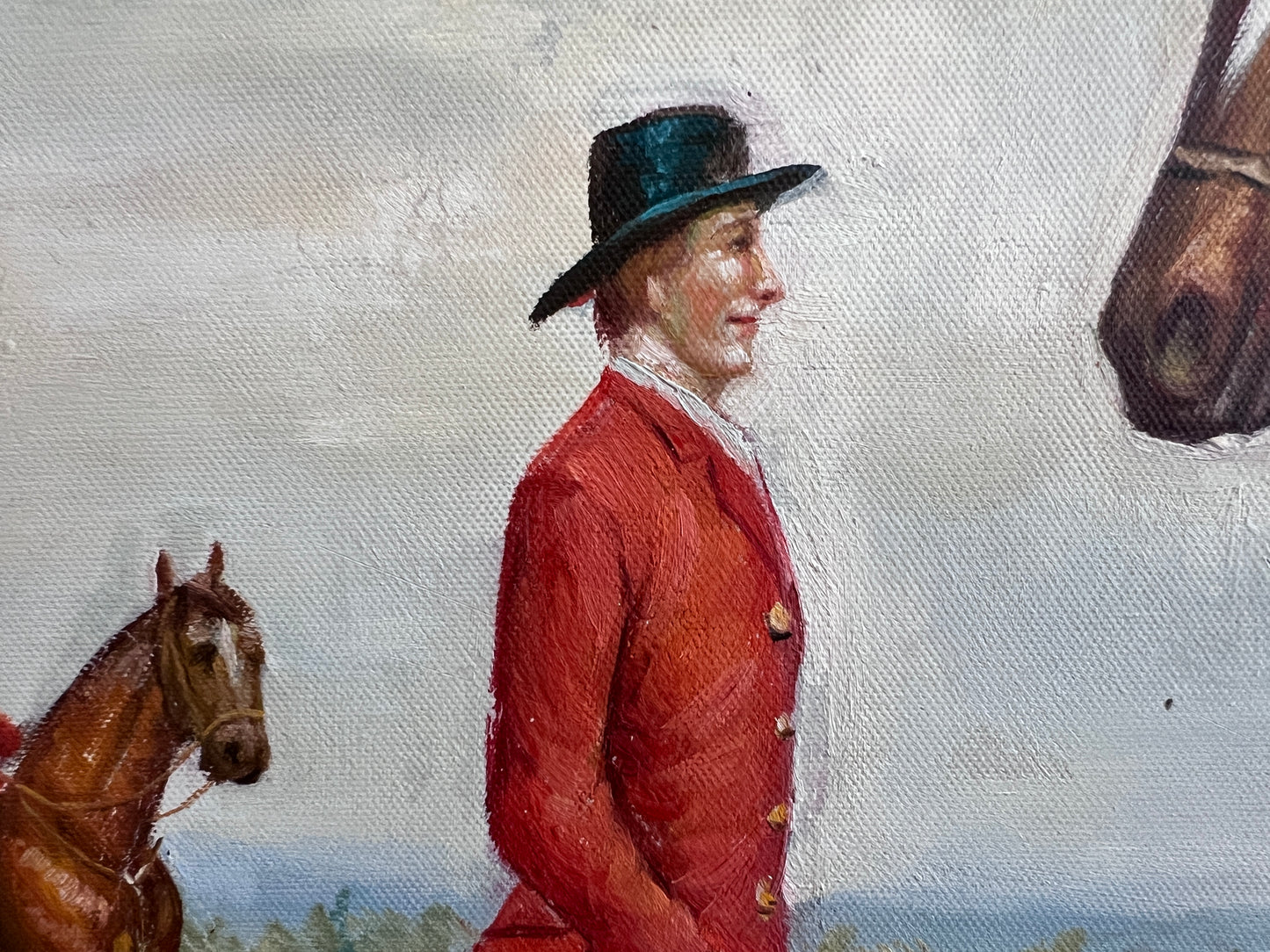 M. Aarinon Original Oil Painting, English Fox Hunt Scene, Horses & Hounds