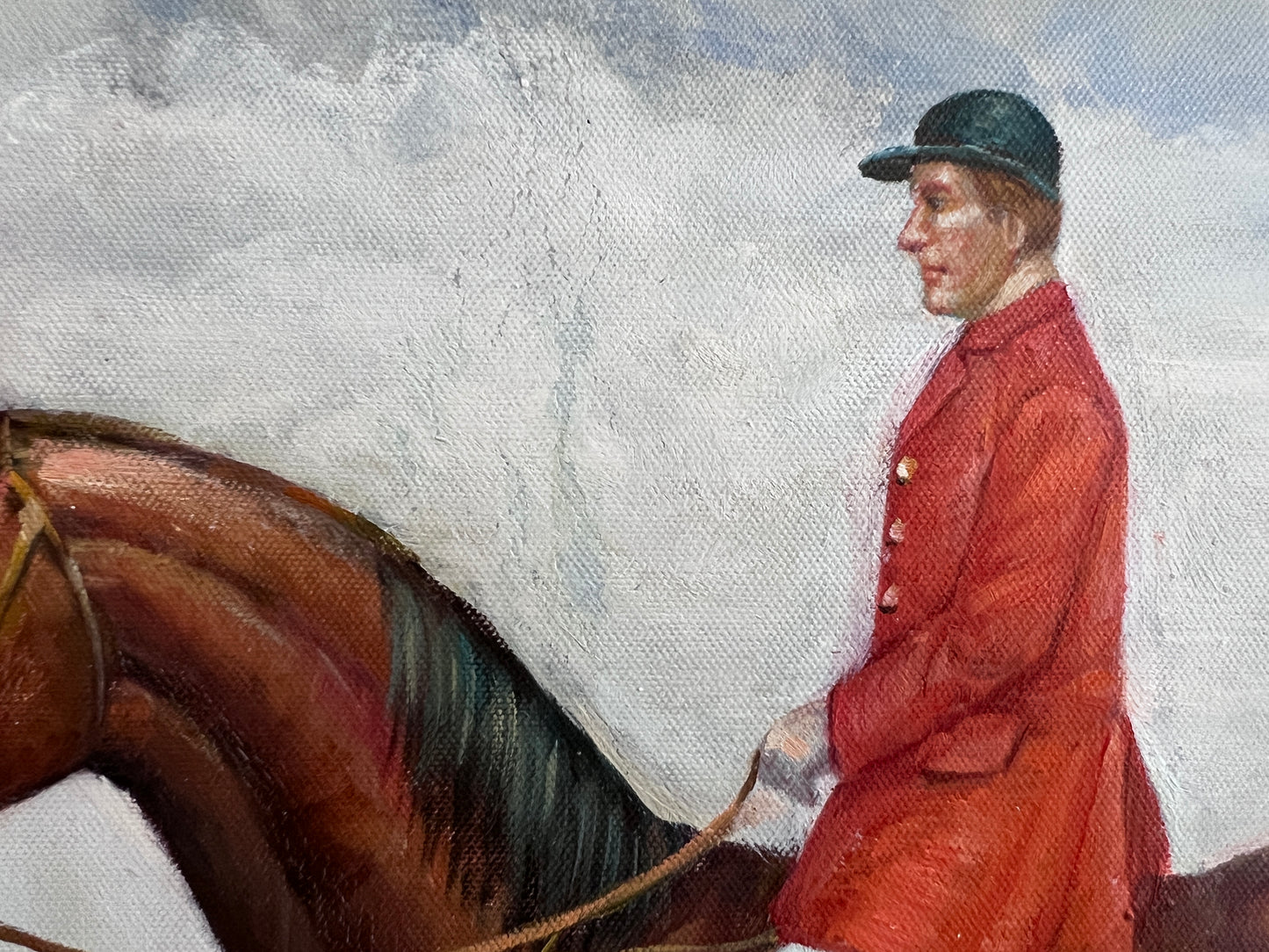 M. Aarinon Original Oil Painting, English Fox Hunt Scene, Horses & Hounds