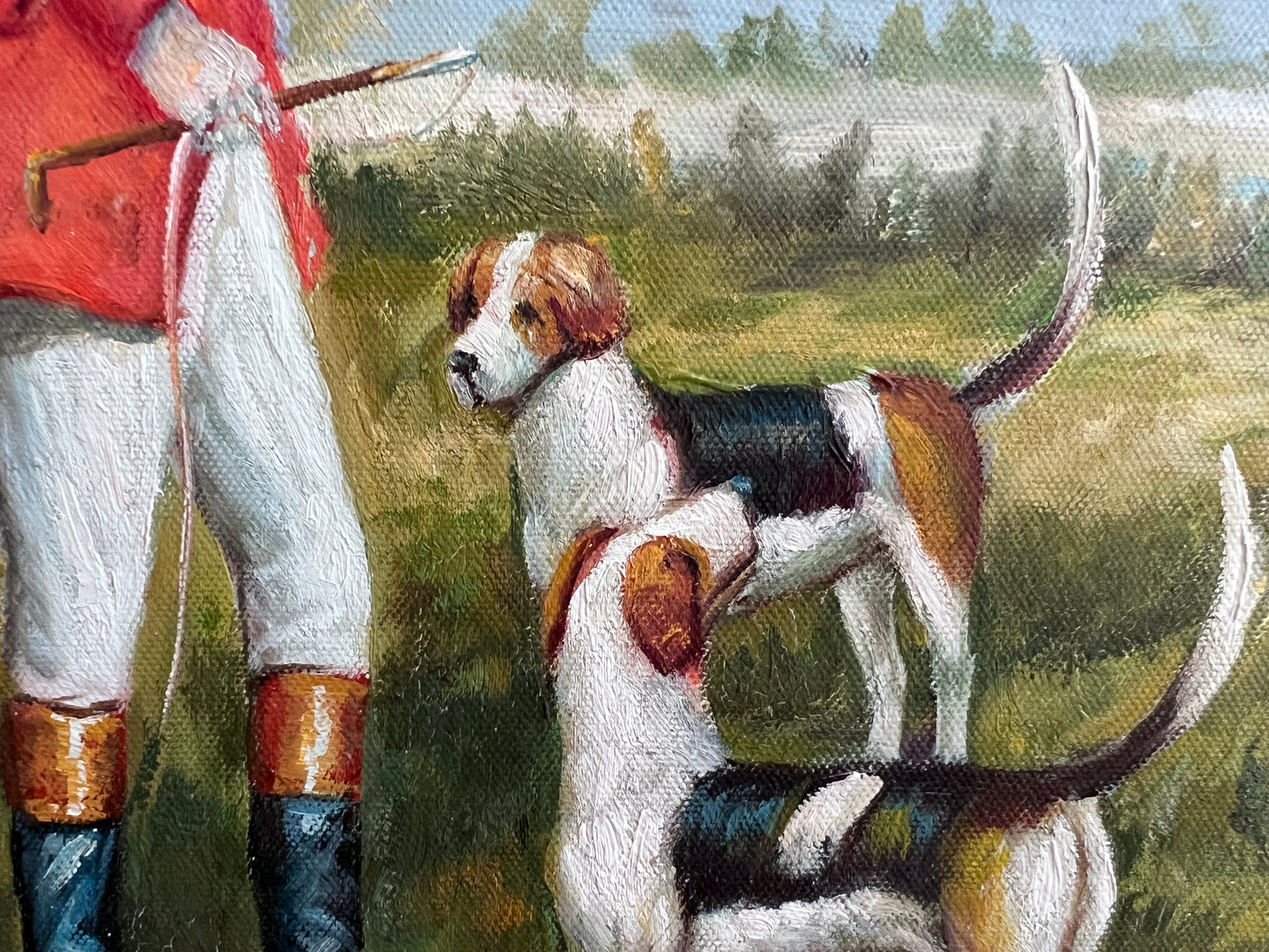 M. Aarinon Original Oil Painting, English Fox Hunt Scene, Horses & Hounds