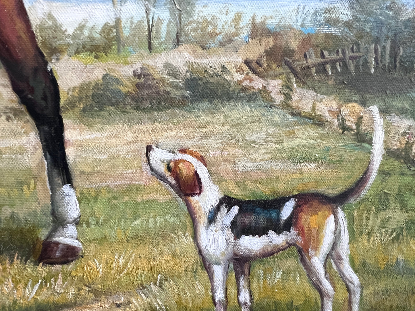 M. Aarinon Original Oil Painting, English Fox Hunt Scene, Horses & Hounds