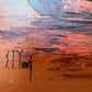 Vintage Chinese Junk Boats Sunset Oil Painting Signed Young Asian Seascape Frame
