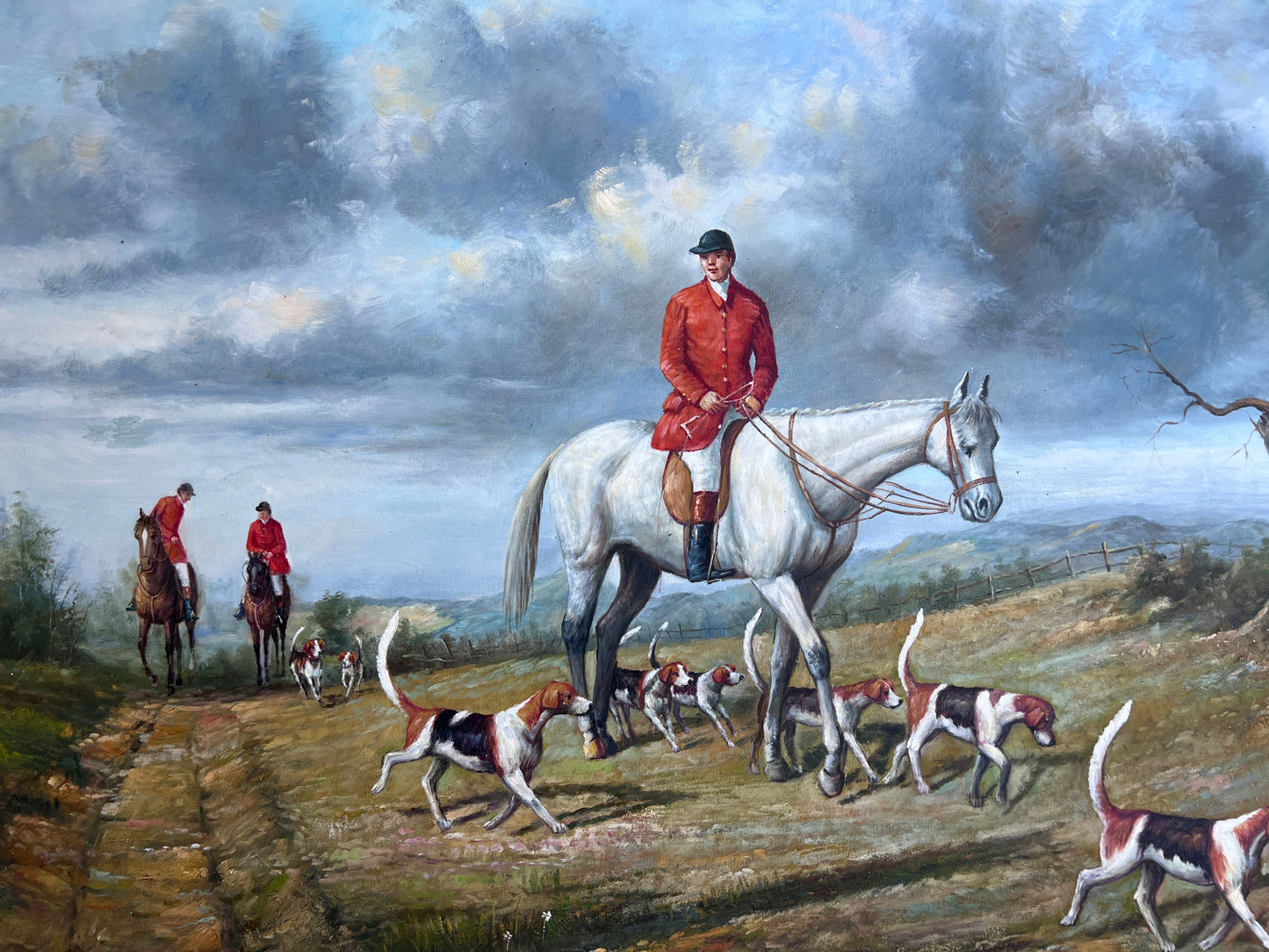 M. Aarinon Original Oil Painting, English Fox Hunt Scene, Horses & Hounds