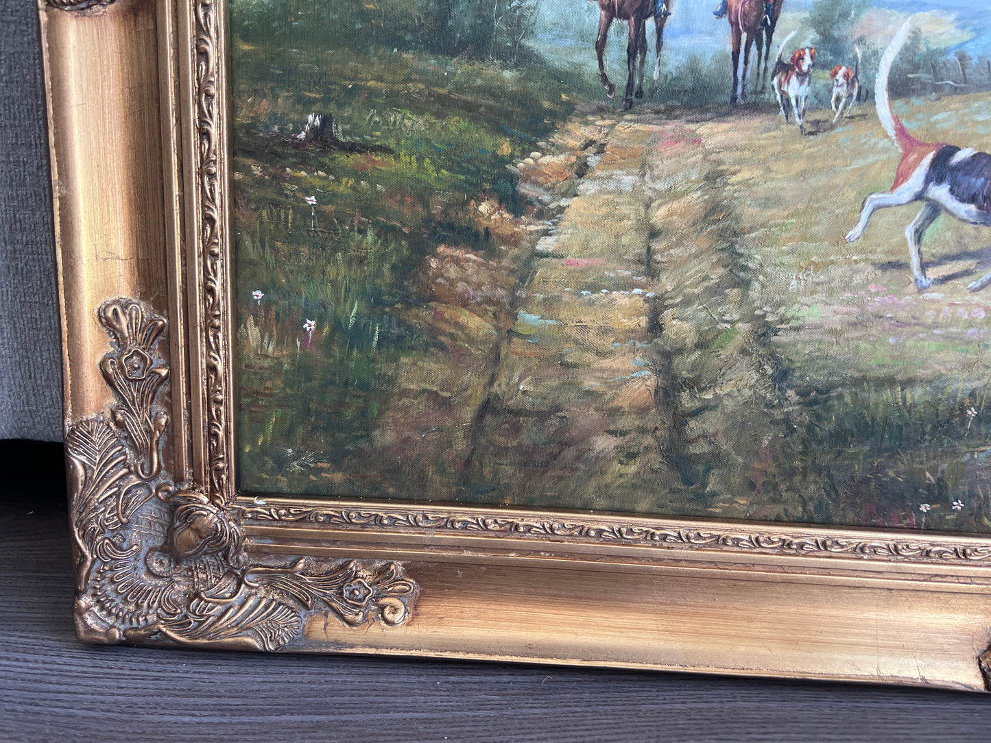 M. Aarinon Original Oil Painting, English Fox Hunt Scene, Horses & Hounds