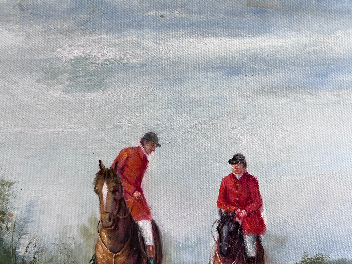 M. Aarinon Original Oil Painting, English Fox Hunt Scene, Horses & Hounds