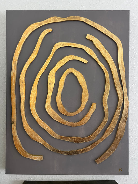 Original 3D Abstract Art by Alena Kalen "Golden Labyrinth" Gold Leaf, COA