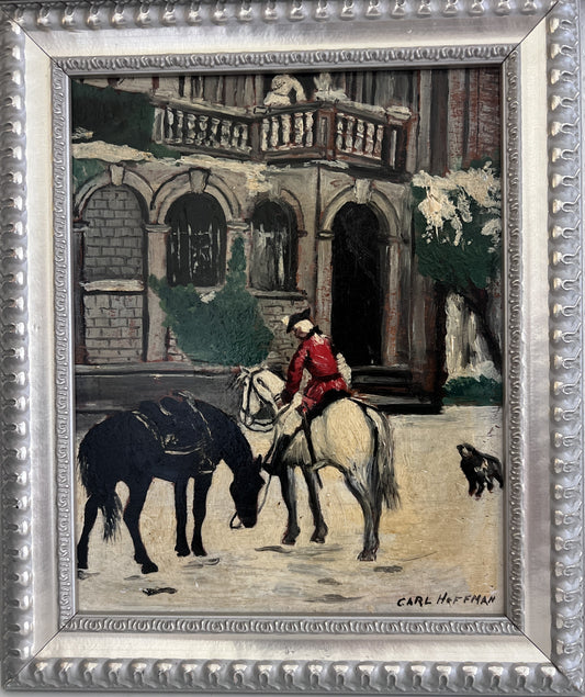 Carl Hoffman Original Oil Painting Horse Rider Dog Vintage European Landscape