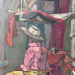 Large Original Vintage oil Painting on Canvas, Figures, Framed, Signed Colvin