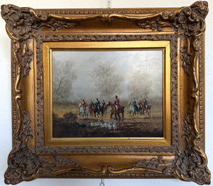 Vintage Fox Hunt Oil Painting M Colomanus Horses Hounds Framed Hungarian Artist