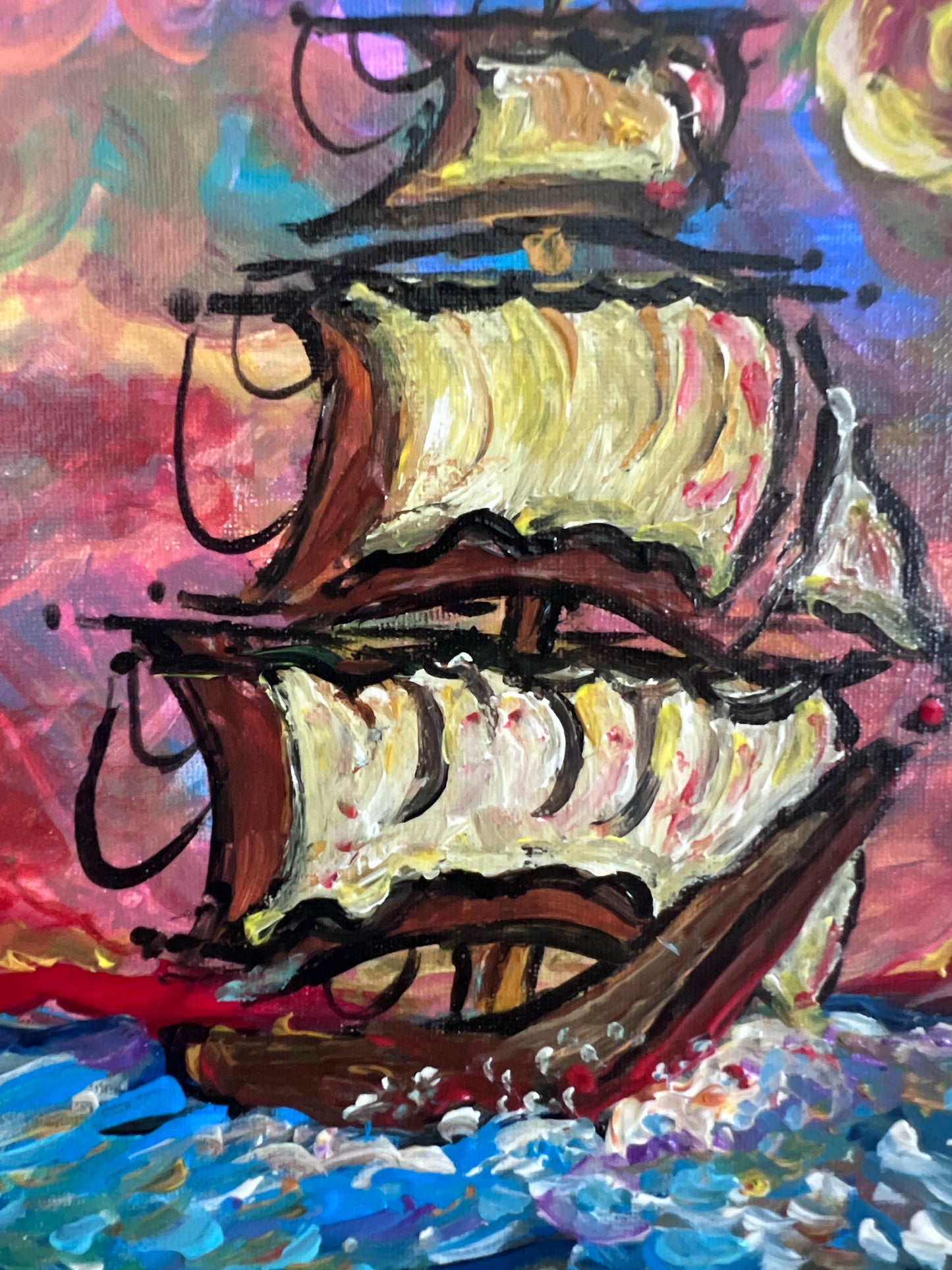 Serg Graff Original Pirate Ship Painting "Brimkeil" Acrylic Nautical Art