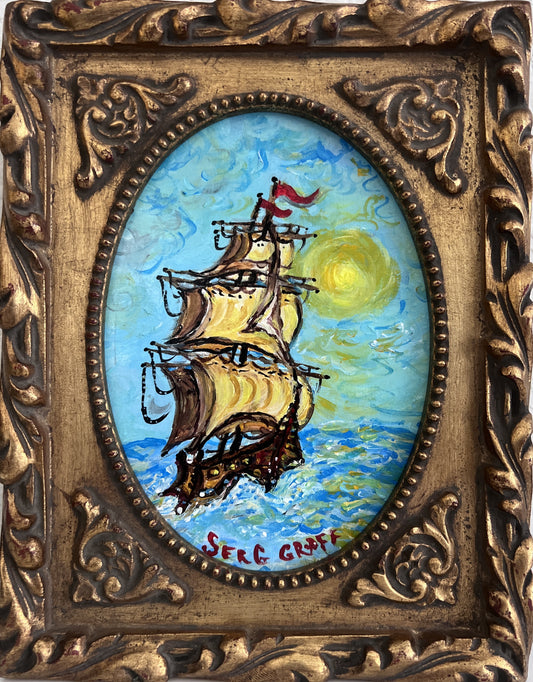 Serg Graff Original “Mirage” Ship Painting | Gold Ornate Frame | Nautical