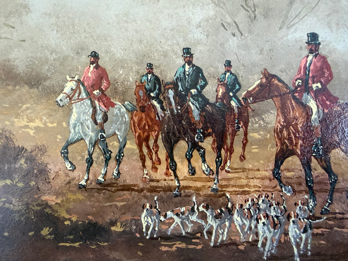 Vintage Fox Hunt Oil Painting M Colomanus Horses Hounds Framed Hungarian Artist