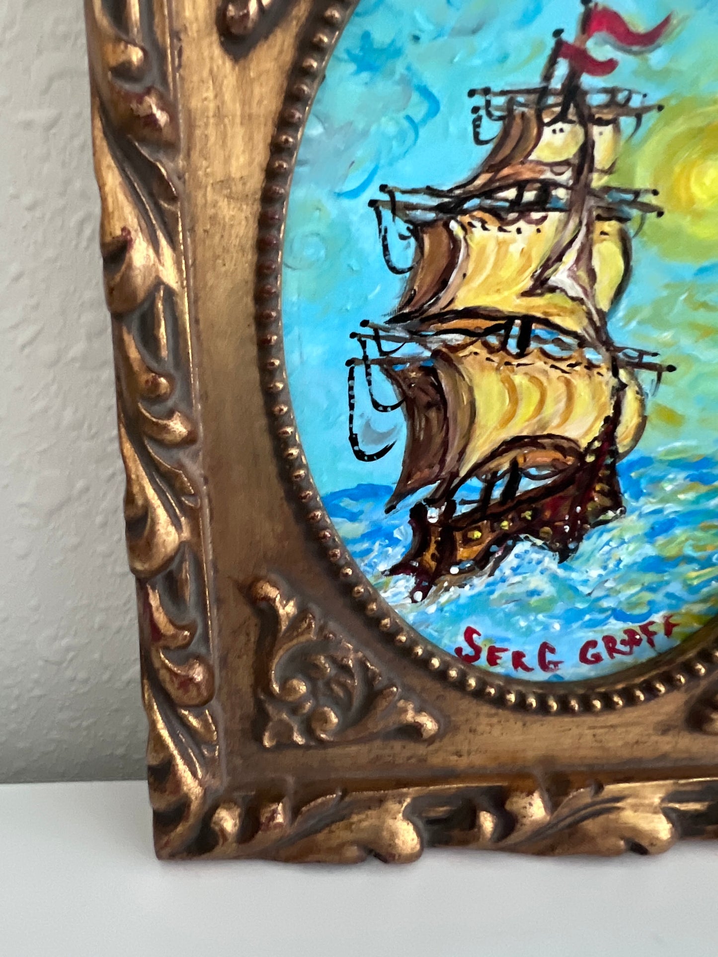 Serg Graff Original “Mirage” Ship Painting | Gold Ornate Frame | Nautical