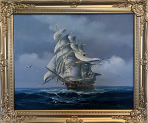 Ronald Original Oil Painting Tall Ship at Sea Maritime Nautical Ocean Seascape
